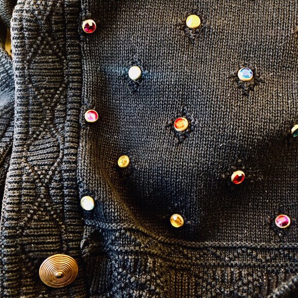 DONYA Z NEW YORK Vintage 80's Black Cardigan Sweater BLING - Picture 10 of 14